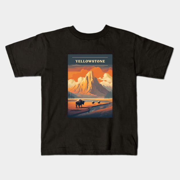 Yellowstone Kids T-Shirt by Retro Travel Design